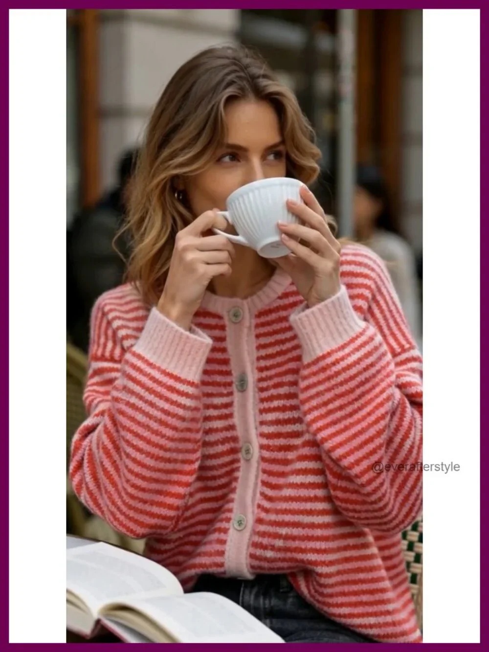 Women's Striped Knit Cardigan Long Sleeve Button Up Oversized Lightweight